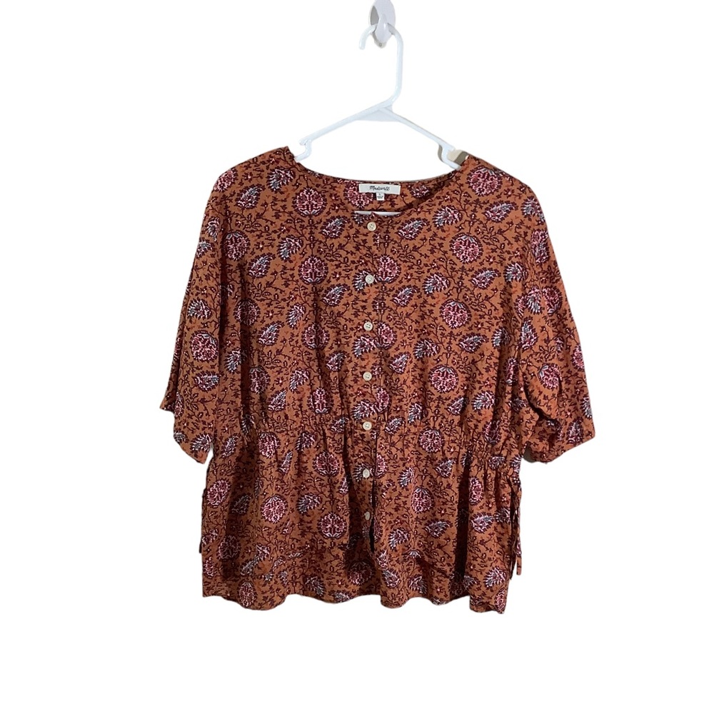 Madewell Warm Paisely Drawstring-Waist Blouse